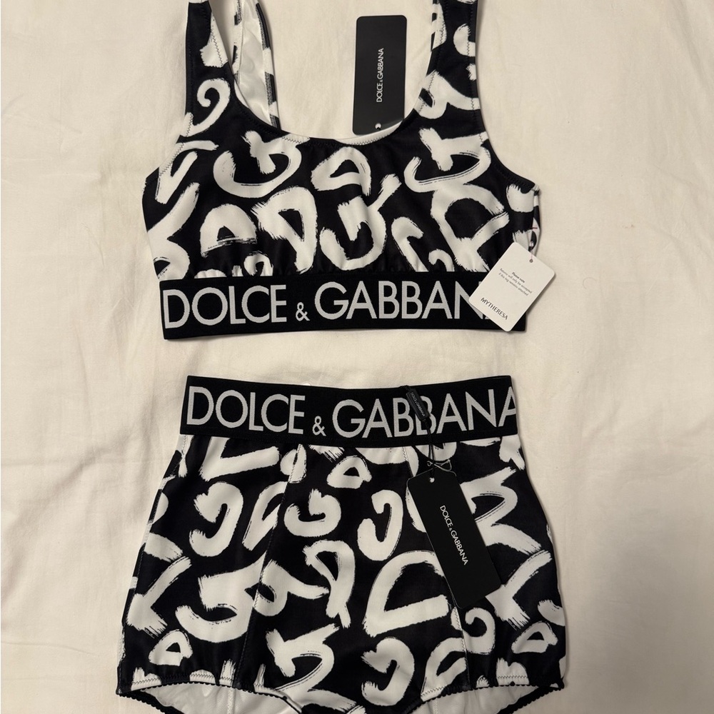 Dolce & Gabbana Black and White Swim Suit Set